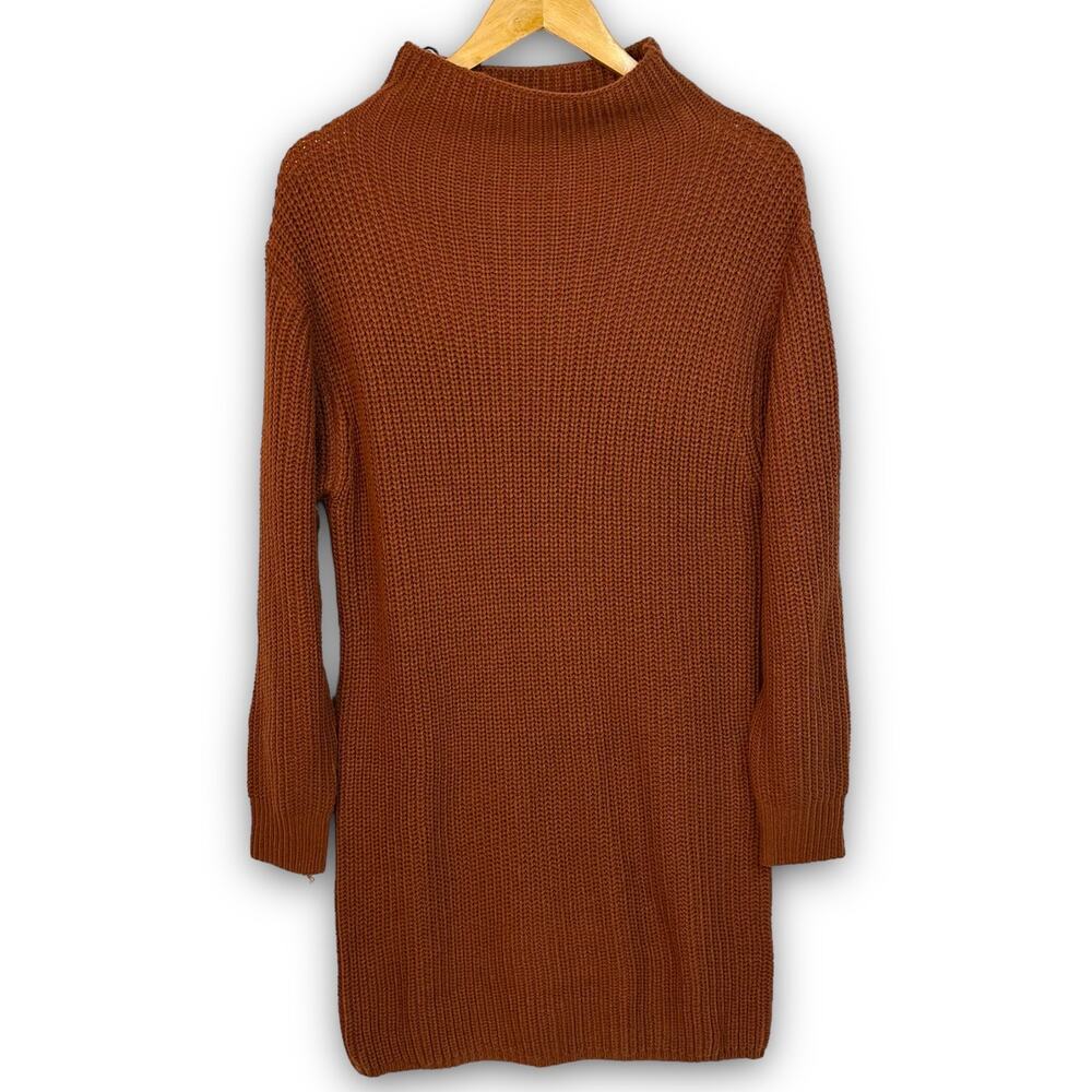 NEW Black Tape Cable Knit Sweater Dress Long Sleeve Cinnamon Brown Size Small
